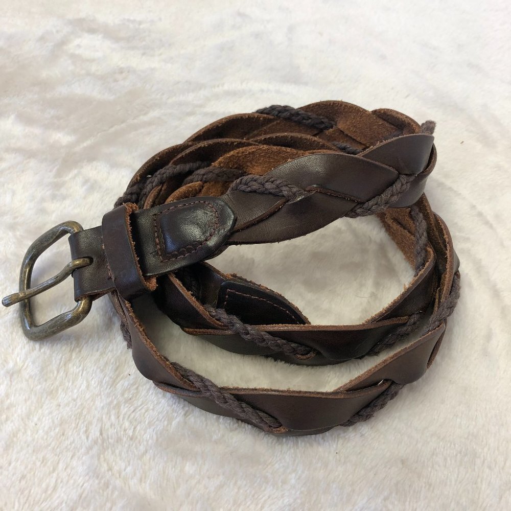 Brown Leather & Cord Braided Belt Unisex